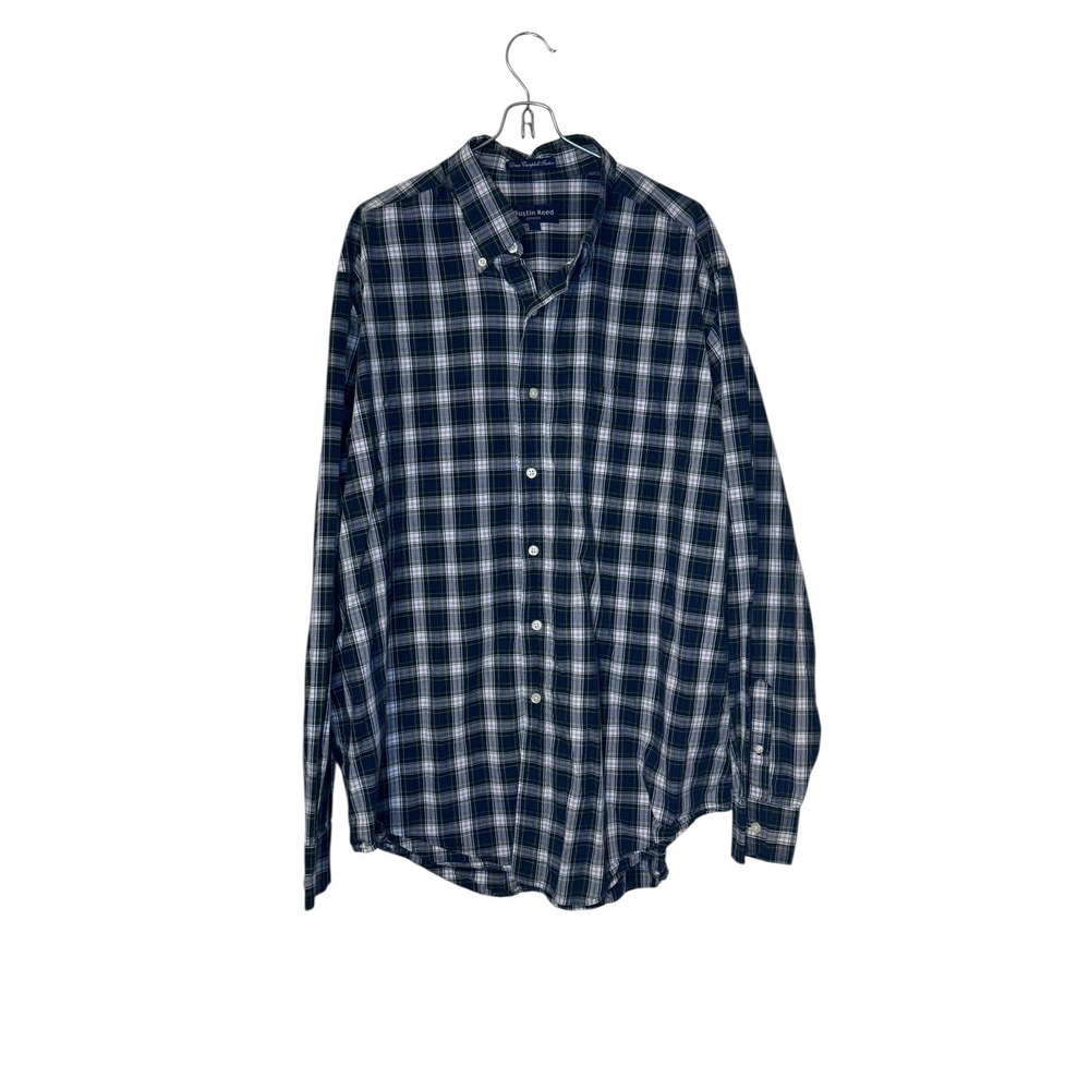 Austin Reed London Mens Shirt Dress Campbell Tartan Plaid‎ Button Down Blue XL